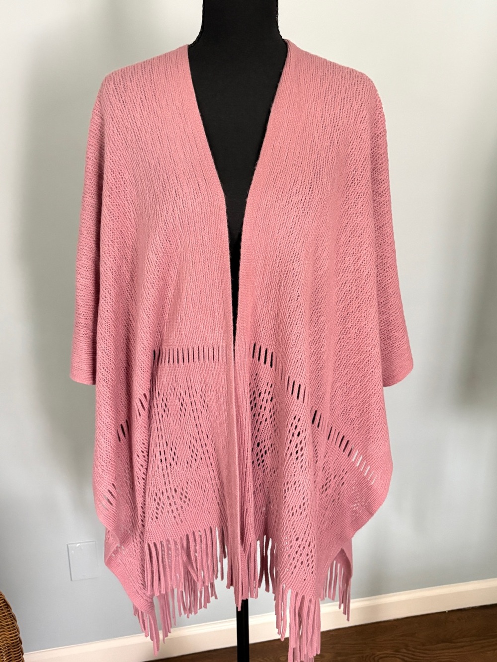 Nine West Dusty Pink Fringe Knit Poncho